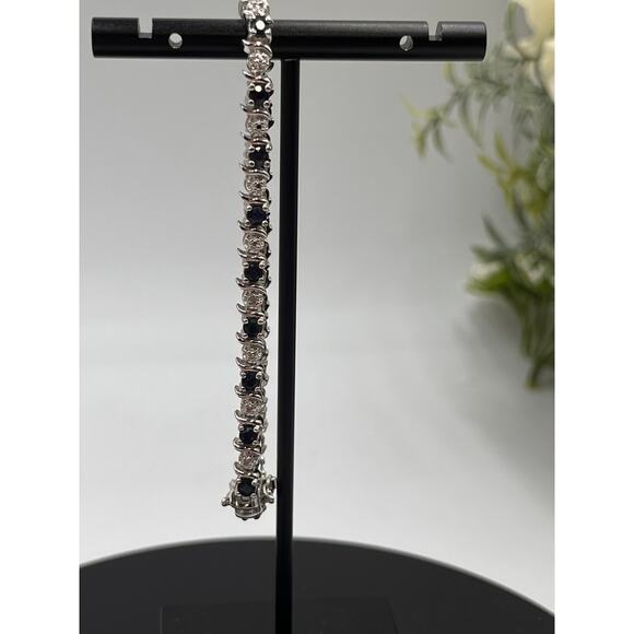 Ross Simon Sterling Silver Rhodium Plating Sapphire Diamond Chip Tennis Bracelet - Picture 4 of 8